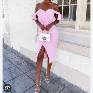 Lavish Alice Off Shoulder Tie Sleeve Wrap Dress Pink